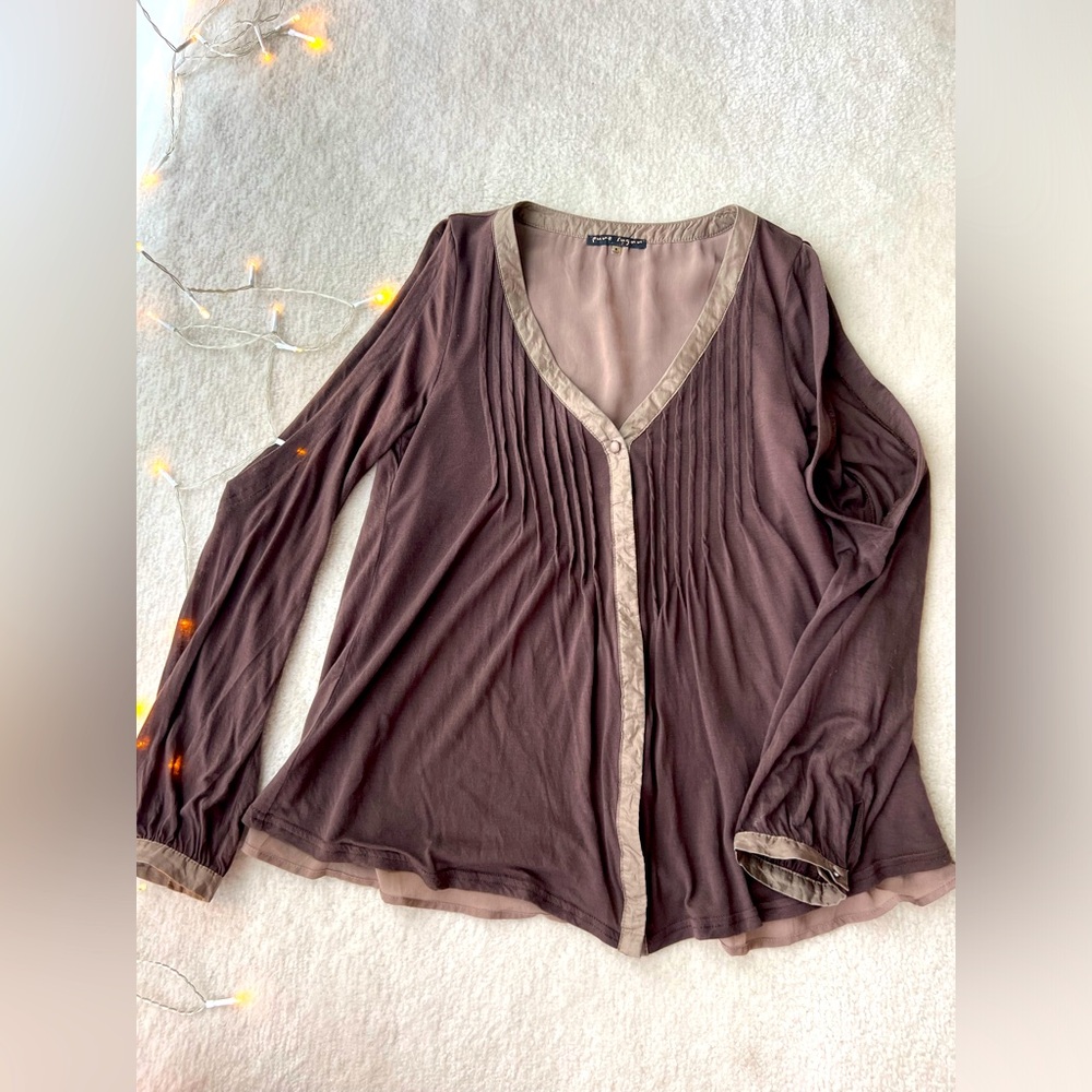 Pure Sugar Cold Shoulder Brown See Through Elements Long Sleeve Blouse